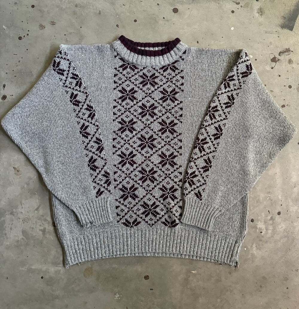 Spettro Vintage Fair Isle Crewneck Sweater Gray Maroon Snowflake